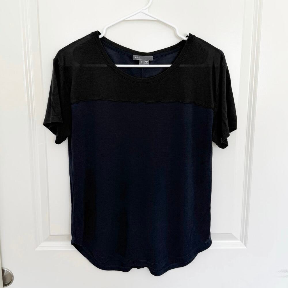 Vince Colorblock Shirt Sleeve Casual Shirt Blue Black Small